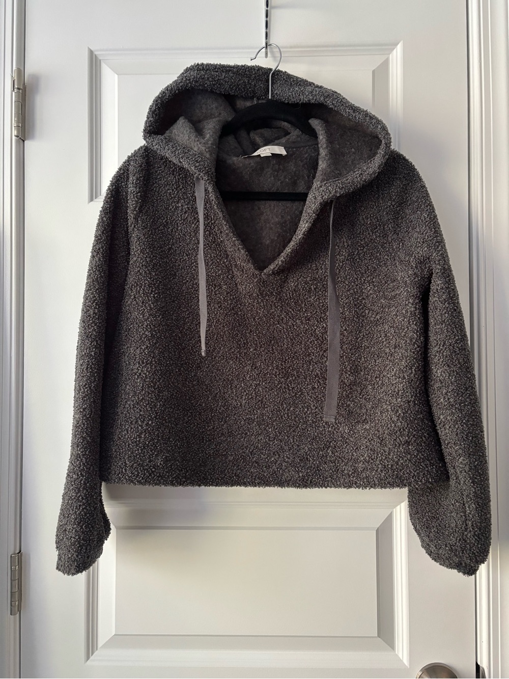 LOFT Gray Hooded Sherpa Pullover Hoodie M
